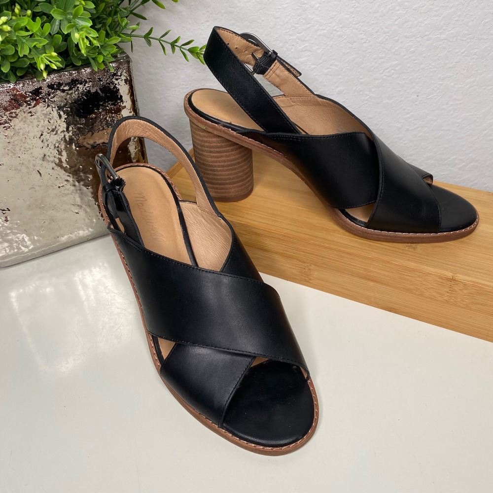 Madewell Ruthie Sandals Womens Black Leather‎ Crisscross Slingback Block Heel 8M